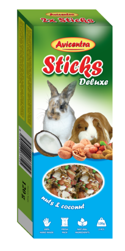 Avicentra Deluxe tyčinky s kokosom a orechmi pre malé hlodavce 2 x 60 g AVICENTRA www.bohre.sk