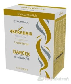 Biomedica 4KERAHAIR Kolagen drink s keratínom + Darček 60 vrecúšok s práškom na prípravu nápoja + mini mixér Biomedica www.bohre.sk