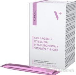 CLINICAL COLLAGEN+KYSELINA HYALURONOVÁ+VIT.C & Q10 prášok vo vrecúškach s jahodovou príchuťou 30ks PHARMA ACTIV SK www.bohre.sk