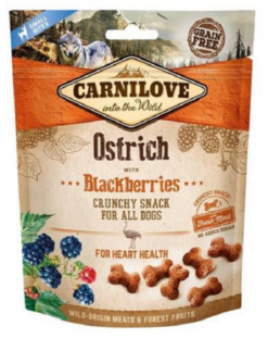 Carnilove Dog bezobilné mäsové maškrty pre psy všetkých plemien s pštrosím mäsom a černicami 200g CARNILOVE www.bohre.sk