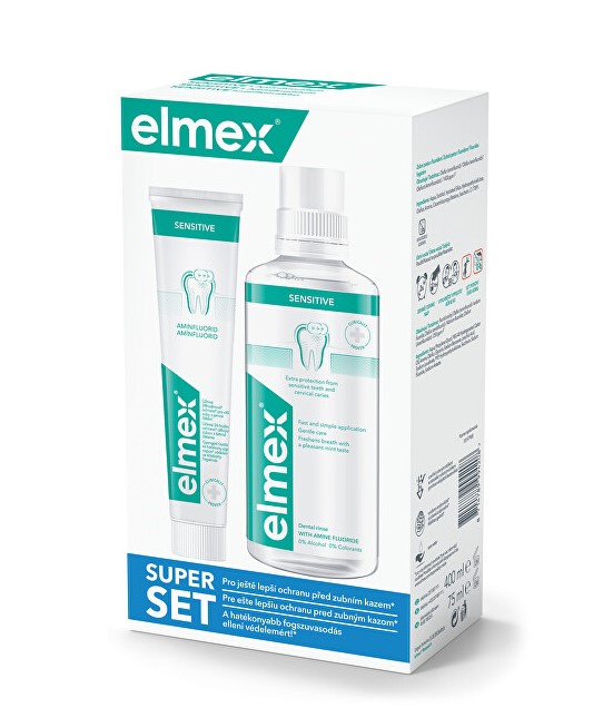 Elmex ústná voda 400 ml + zubná pasta sensitive 75 ml darčeková sada Elmex www.bohre.sk