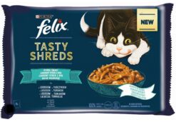 FELIX Tasty shreds cat Multipack losos&tuniak v šťave kapsičky pre mačky 4x80g Félix www.bohre.sk