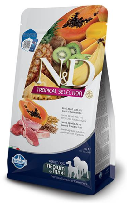 Farmina N&D dog TROPICAL SELECTION (AG) adult maxi & medium, lamb granule pre psy 10kg Farmina www.bohre.sk