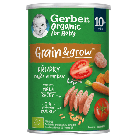 GERBER Organic chrumky pšenično-ovsené s rajčinami a mrkvou 35 g Gerber www.bohre.sk