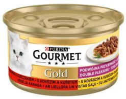 GOURMET GOLD cat hovädzie & kura kúsky šťava konzervy pre mačky 12x85g Gourmet www.bohre.sk