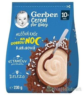 Gerber Cereal Mliečna KAŠA Dobrú noc Kakaová (od ukonč. 10. mesiaca) 230 g GERBER www.bohre.sk
