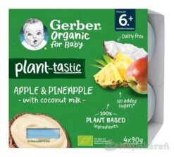 Gerber Organic Rastlinný Dezert Jablko a Ananás s kokosovým mliekom 4 x 90 g GERBER www.bohre.sk