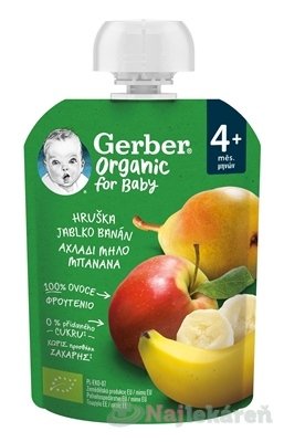 Gerber Organic vrecko hruška jablko a banán 90 g GERBER www.bohre.sk