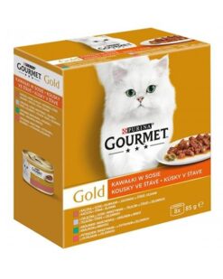 Gourmet Gold kačica s olivami teľacim so zeleninou pstruh so zeleninou králik s mrkvou v šťave 8 x 85 g Gourmet www.bohre.sk