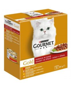 Gourmet hovädzie / morka s kačicou / losos s kuraťom / kurča s pečeňou v šťave 8 x 85 g Gourmet www.bohre.sk