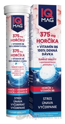 HORČÍK 375 mg + Vitamín B6, šumivé tablety, 1x20 ks IQ MAG www.bohre.sk