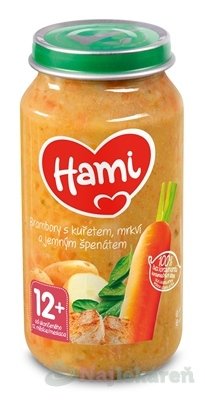 Hami príkrm Zemiaky s kuraťom, mrkvou a jemným špenátom (od ukonč. 12. mesiaca) 250 g HAMI www.bohre.sk