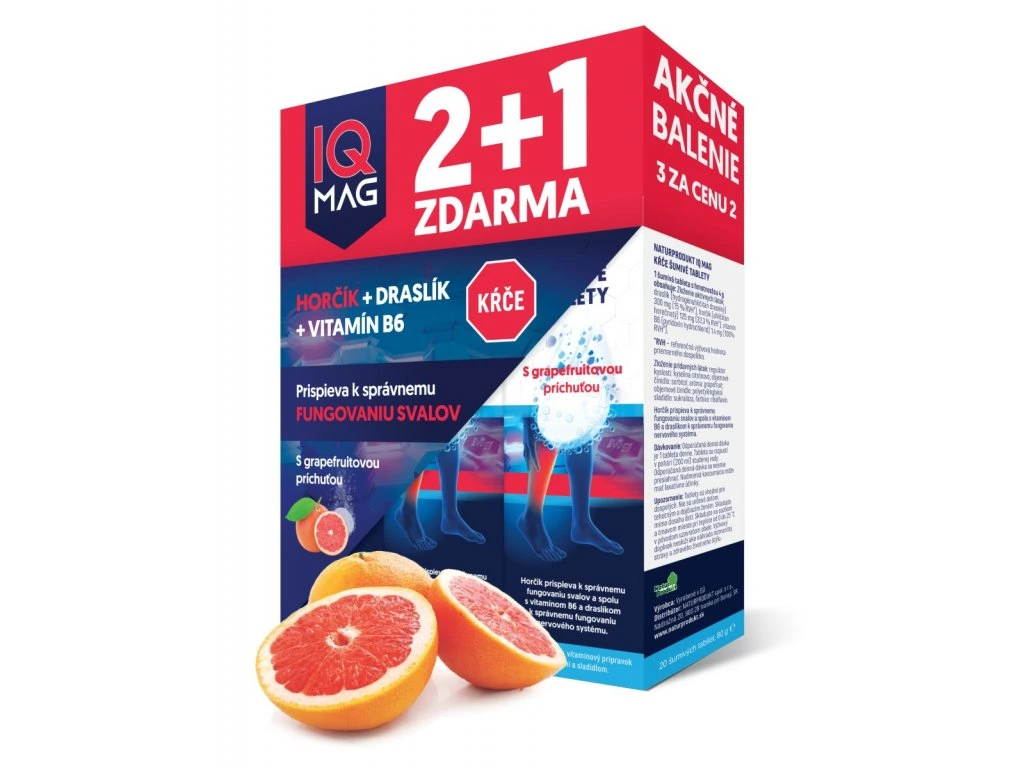 IQ MAG KŔČE, grapefruitove šumivé tablety 2+1 20 tabliet IQ MAG www.bohre.sk