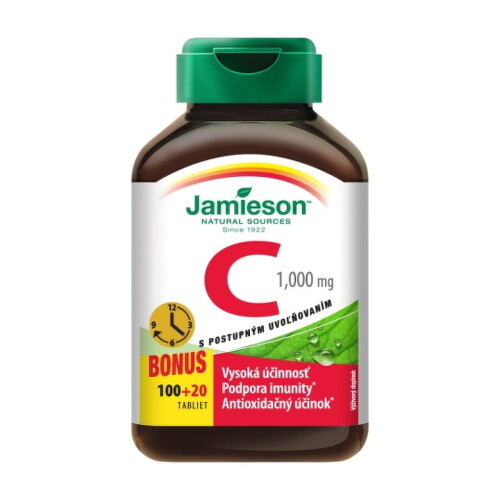 JAMIESON Vitamín C 1000 mg tablety s postupným uvoľňovaním 100+20 kusov ZADARMO JAMIESON www.bohre.sk