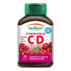 JAMIESON Vitamíny C a D3 500 mg s príchuťou čerešne 75 cmúľacích tabliet JAMIESON www.bohre.sk