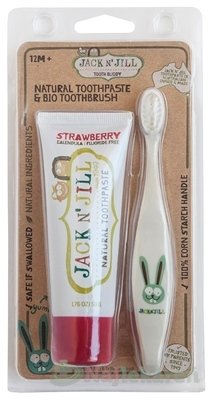 Jack N Jill BIO Jahoda prírodná zubná pasta pre deti 50 g + BIO Zajac extra mäkkú bio zubná kefka pre deti darčeková sada Jack N' Jill www.bohre.sk