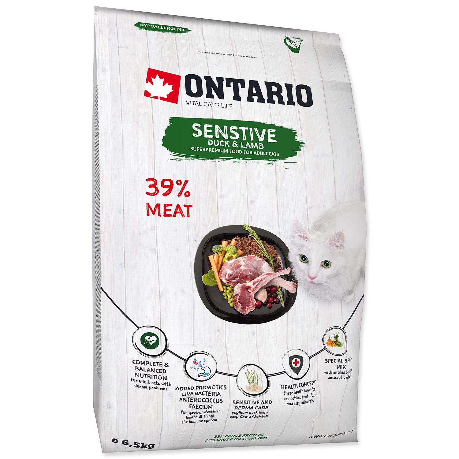 Krmivo Ontario Cat sensitive/Derma 6,5kg ONTARIO www.bohre.sk