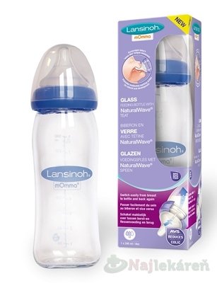 Lansinoh sklenená s NaturalWave cumľom stredný prietok MF priesvitná 240 ml LANSINOH www.bohre.sk