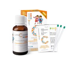 Lipo C Askor Junior sir 110 ml + testovacie prúžky 4 ks Vitamín C s lipozomálnym vstrebávaním Inpharm www.bohre.sk