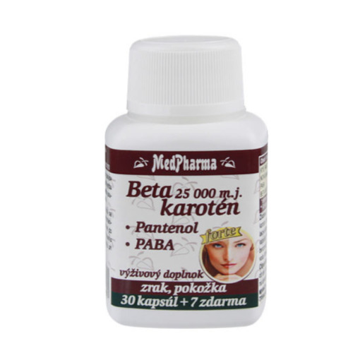 MEDPHAMA Betakarotén 25.000 m.j.+ Pantenol + PABA 30 + 7 kapsúl ZADARMO MedPharma www.bohre.sk