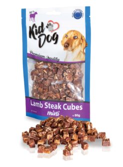 Maškrta KID DOG Jahňacie mäso v kockách pre psy 80g KID DOG www.bohre.sk