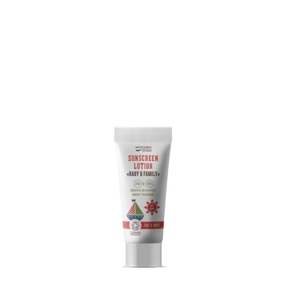 Minerálny opaľovací krém na telo a tvár Baby & Family SPF50 Wooden Spoon 10ml vzorka WoodenSpoon www.bohre.sk
