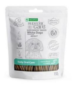 Natures Protection Superior care white dog adult oral care all breed maškrta pre psy 150g Natures Protection www.bohre.sk