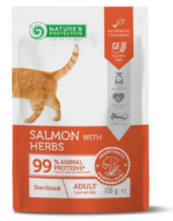 Natures Protection cat adult sterilised salmon & herbs kapsičky pre mačky 22x100g Natures Protection www.bohre.sk