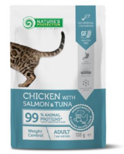 Natures Protection cat adult weight control chicken & salmon & tuna kapsičky pre mačky 22x100g Natures Protection www.bohre.sk