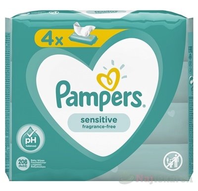 PAMPERS Baby Wipes Sensitive vlhčené obrúsky 4x52 ks (208 ks) PAMPERS www.bohre.sk