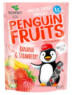 PENGUIN FRUITS Banana & Strawberry BIO mrazom sušený banán a jahoda 15 g FYTO Pharma www.bohre.sk