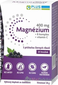 PLUS LEKÁREŇ Magnézium 400mg+B komplex+vitamín C s príchuťou čiernych ríbezlí 20 vrecúšok Plus lekáreň www.bohre.sk
