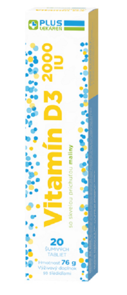 PLUS LEKÁREŇ Vitamín D3 2000 IU šumivé tablety s príchuťou maliny 20tbl Plus lekáreň www.bohre.sk
