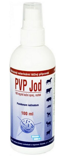 PVP Jod spray na povrchovú dezinfekciu kože zvierat v sprejovej forme 100ml Bioveta www.bohre.sk