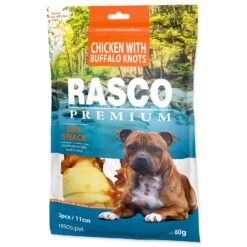 Pochúťka Rasco Premium byvolia koža obalená kuracím mäsom, uzly 11cm 80g RASCO PREMIUM www.bohre.sk