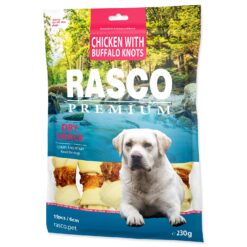 Pochúťka Rasco Premium byvolia koža obalená kuracím mäsom, uzly 6cm 230g RASCO PREMIUM www.bohre.sk