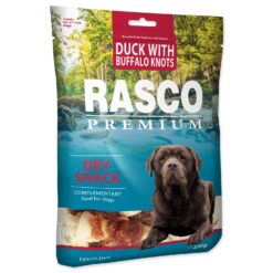 Pochúťka Rasco Premium byvolia koža s kačacím mäsom, uzly 5cm 230g RASCO PREMIUM www.bohre.sk