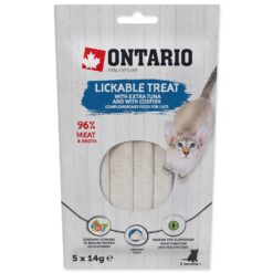Pochúťka pre mačky Ontario lízacia extra tuniak a treska 5x14g ONTARIO www.bohre.sk