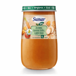 SUNAR Bio príkrm zelenina červená šošovica kuracie mäso 6m+ 190 g SUNAR www.bohre.sk