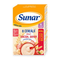 SUNAR Mliečna kaša 8 cereálií jahoda banán 6+ XXL balenie 340 g SUNAR www.bohre.sk