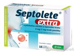 Septolete extra príchuť citrón a bazový kvet na bolesť hrdla 16 pastiliek Septolete www.bohre.sk