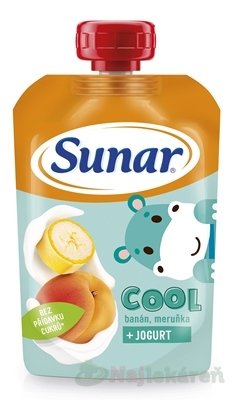Sunar COOL Banán, Marhuľa + JOGURT ovocno-zeleninový príkrm (od ukonč. 12. mesiaca) 110 g SUNAR www.bohre.sk