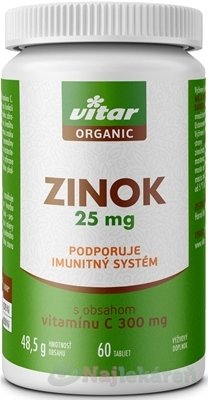 VITAR ORGANIC Zinok na podporu imunitného systému 25 mg, 60 tbl Vitar www.bohre.sk