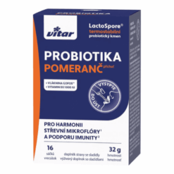 VITAR Probiotika + vláknina + vitamíny C a D3 prášok vo vrecúškach pomarančová príchuť 16 ks VITAR www.bohre.sk