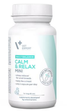 VetExpert Calm&Relax Mini (Twist Off) výživový doplnok pre psy a mačky na zníženie pocitu stresu a úzkosti 30 kapsúl VetExpert www.bohre.sk