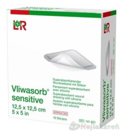 Vliwasorb Sensitive Krytie Na Rany 12,5 x 12,5 Cm superabsorpčné, sterilné, so silikónom 10 ks Vliwasorb www.bohre.sk