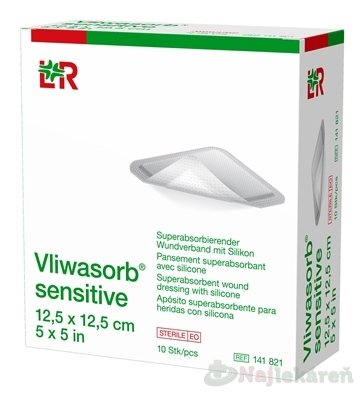 Vliwasorb Sensitive Krytie Na Rany 12,5 x 12,5 Cm superabsorpčné, sterilné, so silikónom 10 ks Vliwasorb www.bohre.sk