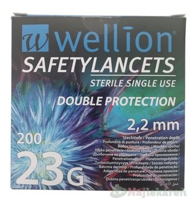 Wellion Safety Lancets 23G Lanceta bezpečnostná priemer 2,2 mm, sterilná, jednorazová 200 ks Wellion www.bohre.sk