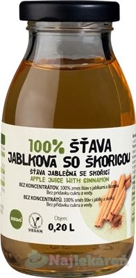 Zdravo 100% ŠŤAVA JABLKOVÁ SO ŠKORICOU, 200ml Zdravo organic www.bohre.sk