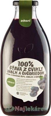 Zdravo 100% ŠŤAVA Z CVIKLY, JABĹK A ČUČORIEDOK  0,75 l Zdravo organic www.bohre.sk